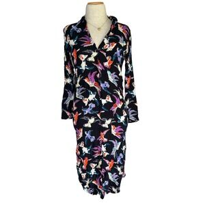 Maeve Anthropologie Shirt Dress‎ Sz 2 Martina Hummingbird Midi Black Long Sleeve